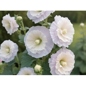 HOLLYHOCK CHATERS DOUBLE WHITE - ALCEA ROSEA - 50 SEEDS